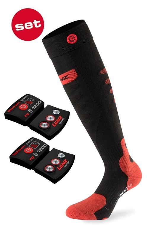 Lenz beheizte Socken HEAT SOCK 5.0 TOE CAP Lithium Pack rcB1200 Set schwarz rot